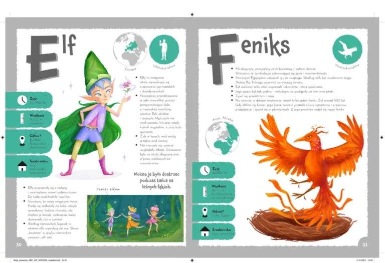 Rozkładówka książki — Elf i Feniks (ilustracje finalne)