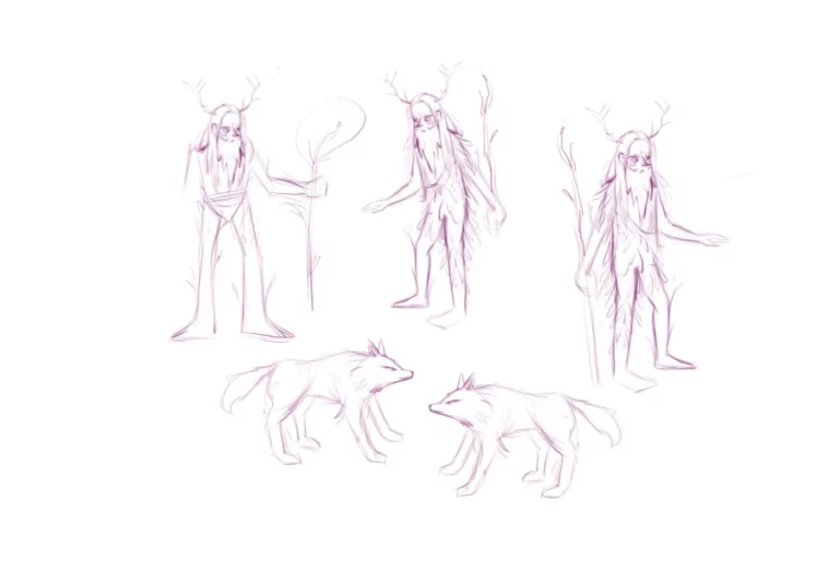 Szkice postaci — leśne istoty i zwierzęta (proces twórczy)